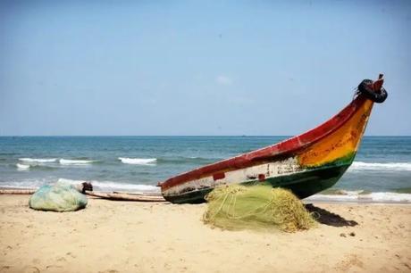 A fishing boat at Serenity beach in Pondicherry