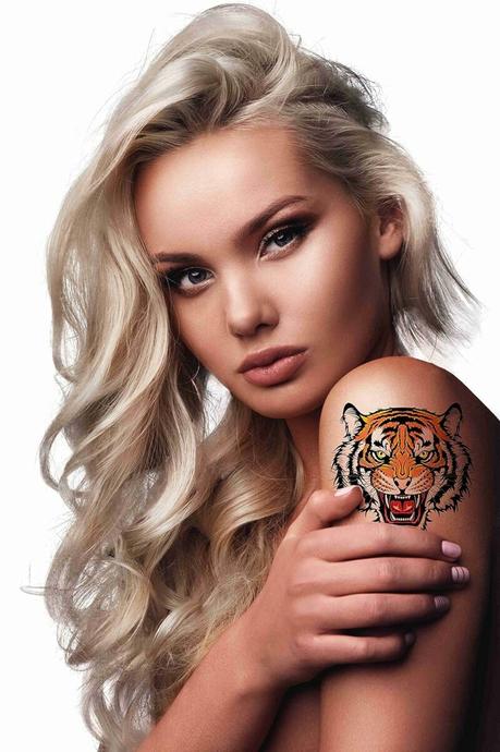 Dopetattoo 6 Sheets Temporary Tattoos Tiger Fake tattoos Neck Arm Chest for Women Men Adults