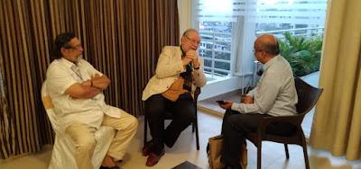 The Polish film maestro Krzysztof Zanussi converses with Jugu Abraham on 14 Dec 2023 on the occasion of receiving his lifetime achievement award at IFFK, Trivandrum