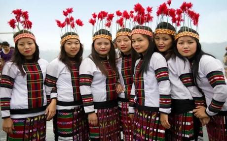 A group of Mizoram girls dressed in traditional attire