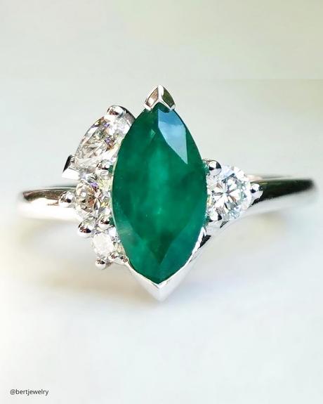 emerald engagement rings unique marquise cut white gold bertjewellery
