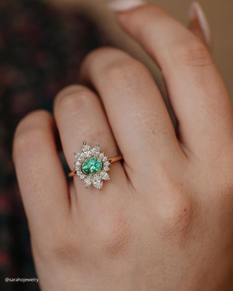 emerald engagement rings oval floral halo ring sarahojewelry