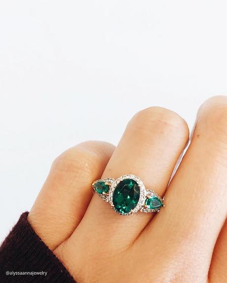 emerald engagement rings oval cut halo pave band alyssaannajewelry