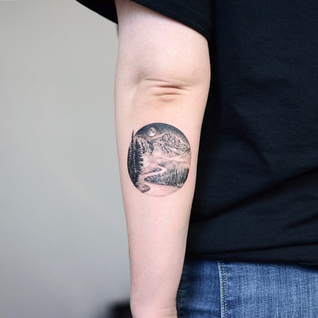 Spherical Hill Scenery Tattoo Design 