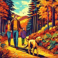 AI generated image of family hiking in the fall woods