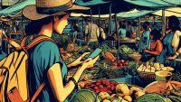 What Is Slow Travel? AI generated image of traveler shopping at a local farmers market