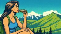 AI generated image of woman hiker eating a snack