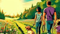 AI generated image of family hiking with dog