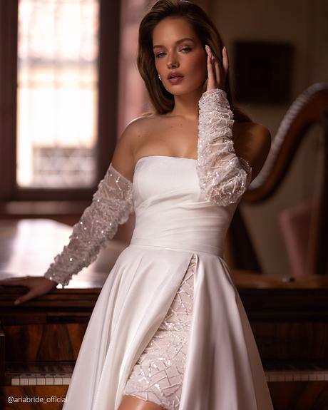 pollardi fashion group wedding dresses short with detached sleeves aria