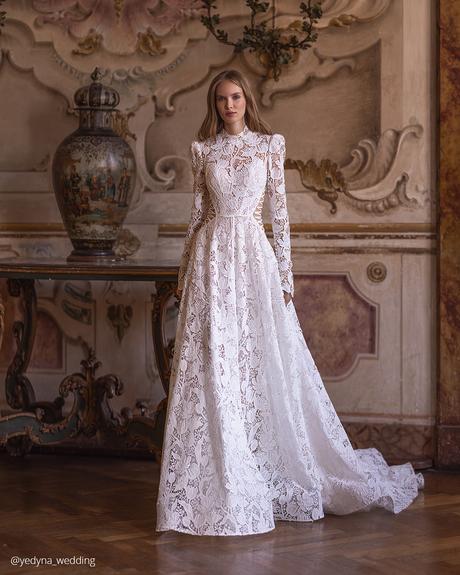 pollardi fashion group wedding dresses a line with long sleeves lace modest yedyna