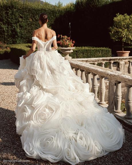 pollardi fashion group wedding dresses ball gown floral appliques long train innocentia