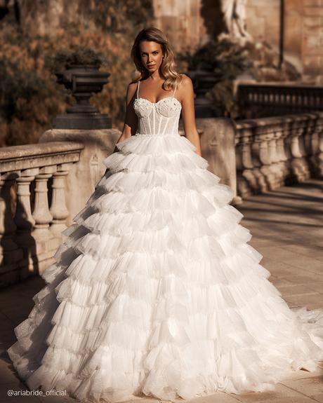pollardi fashion group wedding dresses ball gown ruffled skirt sweetheart neckline aria