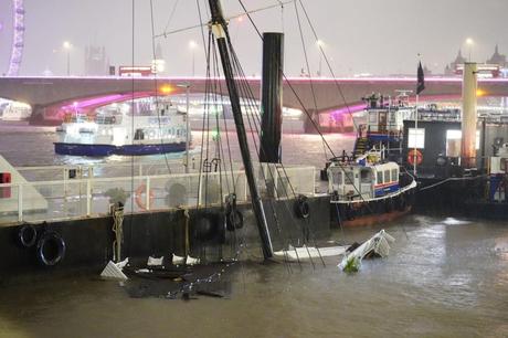 London’s party boat sinks in the Thames and flooding hits Hackney Wick amid heavy rain