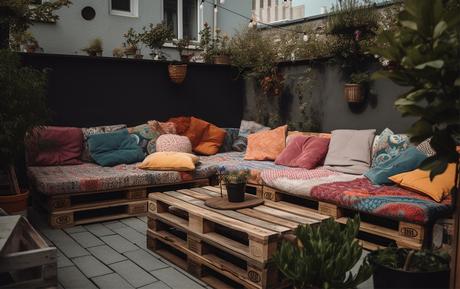 Back yard design with repurposed pallet wood