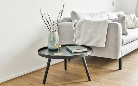 Staged model home with black table