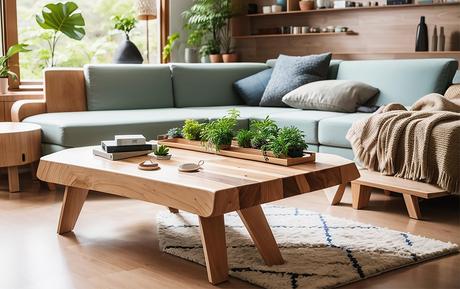 Home interior with rectangular coffee table