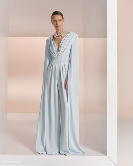 wona concept mother of the bride dresses light blue jumpsuit with fit and flare sleeves
