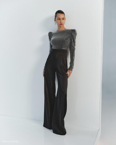 wona concept bridesmaid dresses black jumpsuit with glitter mesh top long sleeves