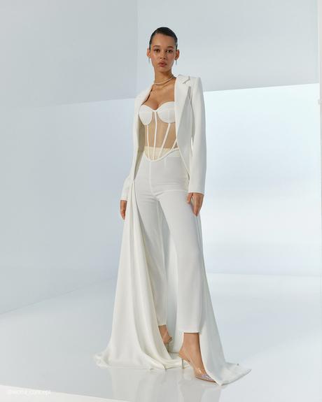 wona concept bridesmaid dresses pantsuit with lace up corset ivory