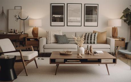 Living room interior with mid-century table