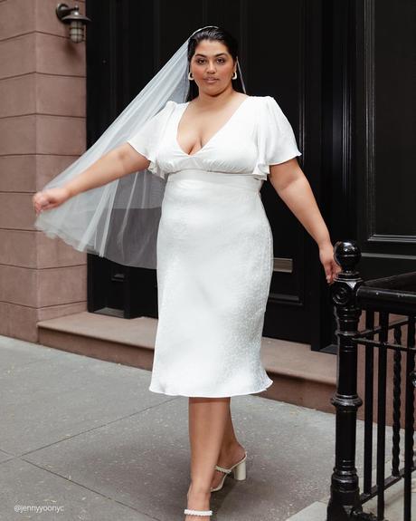 courthouse wedding dress simple knee length v neckline for plus size jennyyoo