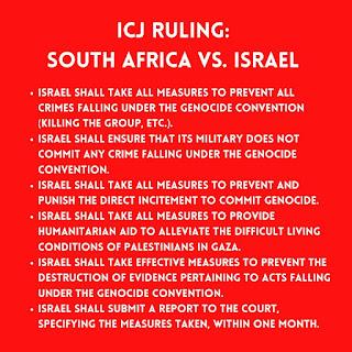 International Court of Justice finds for South Africa: claims about Israel committing genocide are plausible.