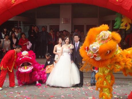 Traditional dragon shows after chinese wedding