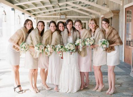 bride and bridesmaids wearing cardigans
