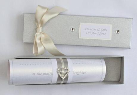 silver wedding scroll invitation