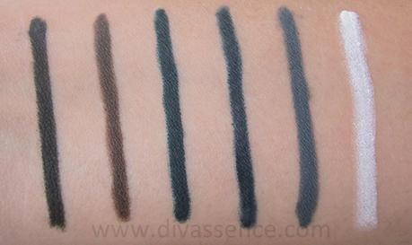 Swatch Attack!: Lakme Eyeconic Kajal in Green, Brown, Blue, White, Grey and Black