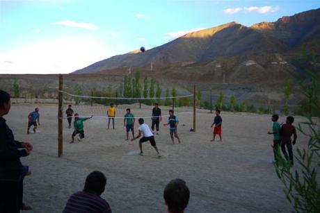 After school volleyball. Hard to believe this court doubles up as an ice-hockey rink in winter when the 'field' is flooded with water and then freezes. 