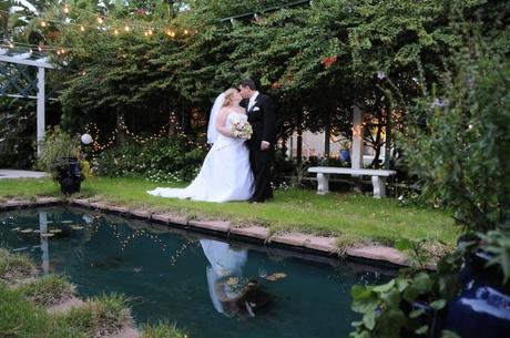 Groom and bride in garden