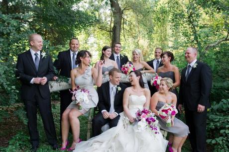 Bridal party in garden