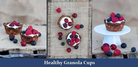 Granola cups filled with yoghurt and berries