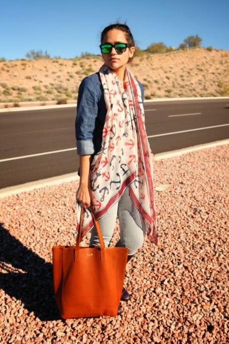 Dark Chambray GAP Shirt, Striped Jeans Lucky Brand, Ecco Boots, Tanvii.com