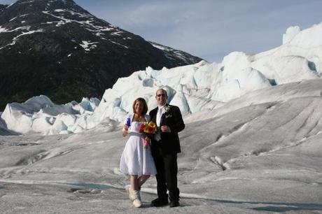 Bride wearing boots for Alaskan destination wedding