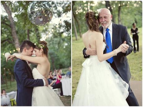 Collage of bride dancing with groom then with father