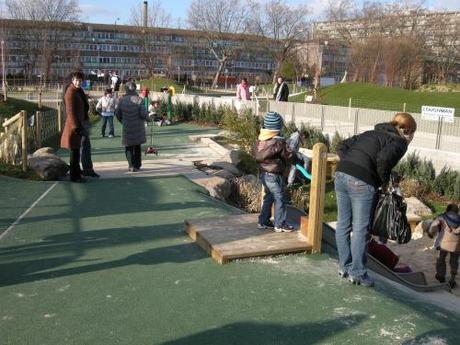 Chumleigh Gardens Under 5's Playground, London - Impact Absorbing Surface to Top, Ramp to Sand Pit and Adjacent to Slide