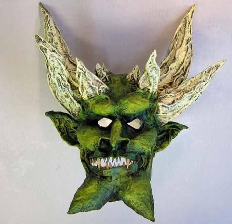 paper mache green mask-finished