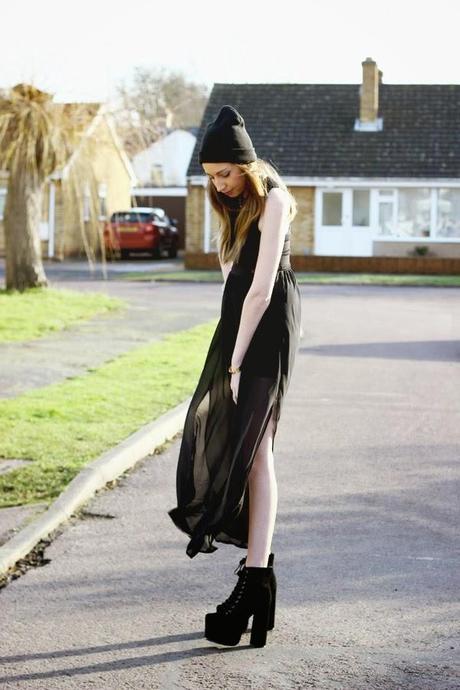 how to style a black chiffon maxi dress