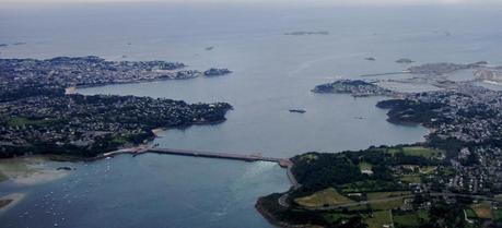 Aerial photograph of the Rance Tidal Power Station in France.