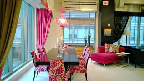 pink dining room table and chairs