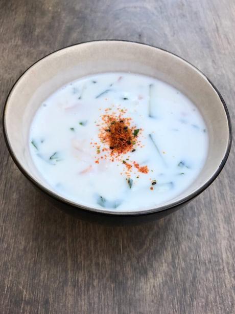 a bowl of traditional latvian cold cucumber soup