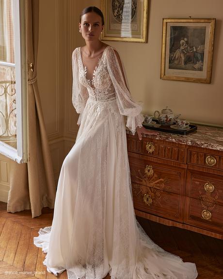 top wedding dresses a line with long sleeves lace boho anne mariee
