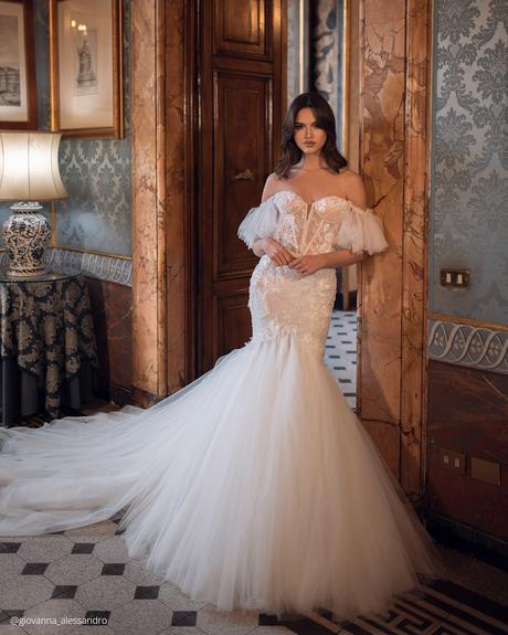 top wedding dresses fit and flare off the shoulder giovanna alessandro