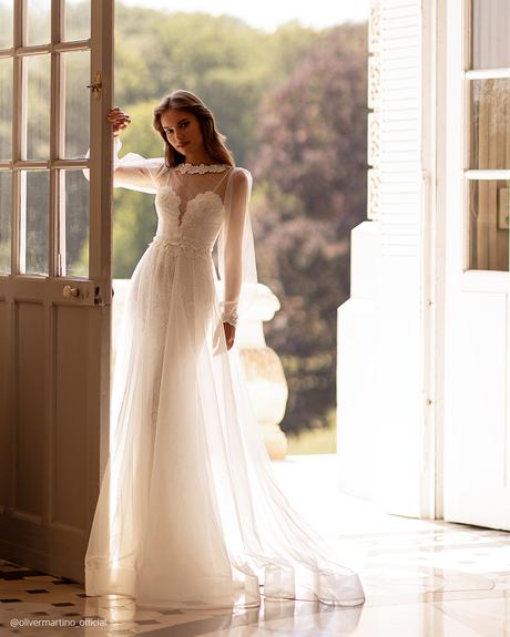 top wedding dresses a line with long sleeves oliver martino