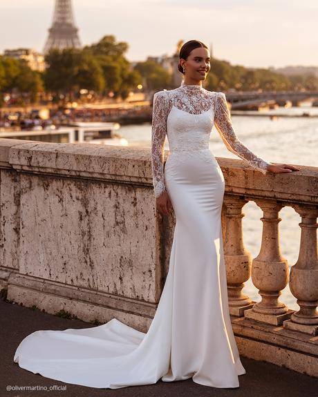 top wedding dresses sheath with long sleeves lace oliver martino