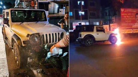 Mahindra Thar catches fire