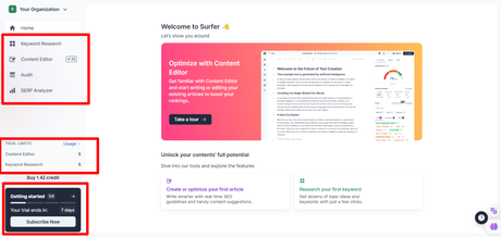 SurferSEO Free Trial – 7-Day Exclusive Full Access Trial