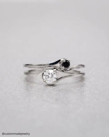 toi et moi rings simple ring with black and white diamond